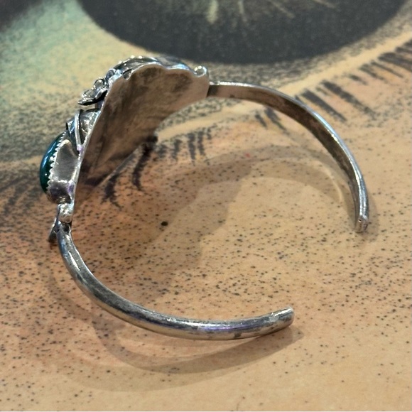 Extraordinary Vintage Old Pawn Sterling Silver Malachite Cuff Bracelet - Picture 4 of 11